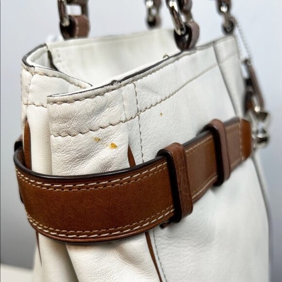 RESERVED! Coach Hampton White Brown Leather Satchel Shoulder Bag F11200 - Picture 5 of 16